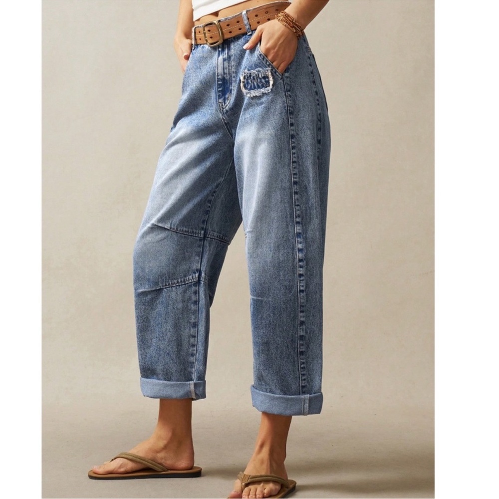 Plus Medium Wash Patch Cuff Denim Jeans 1X 2X 3X 4X